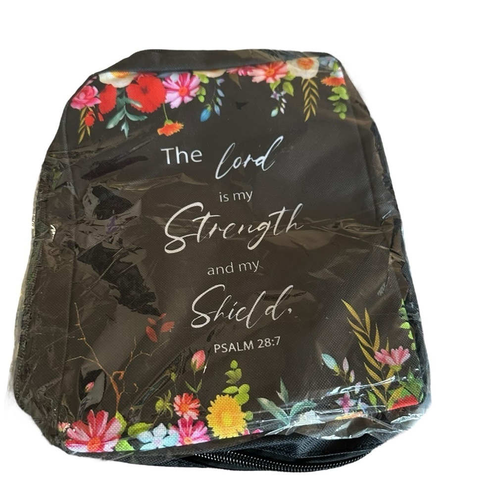 Floral Black Bible Cover with Inspirational Quote